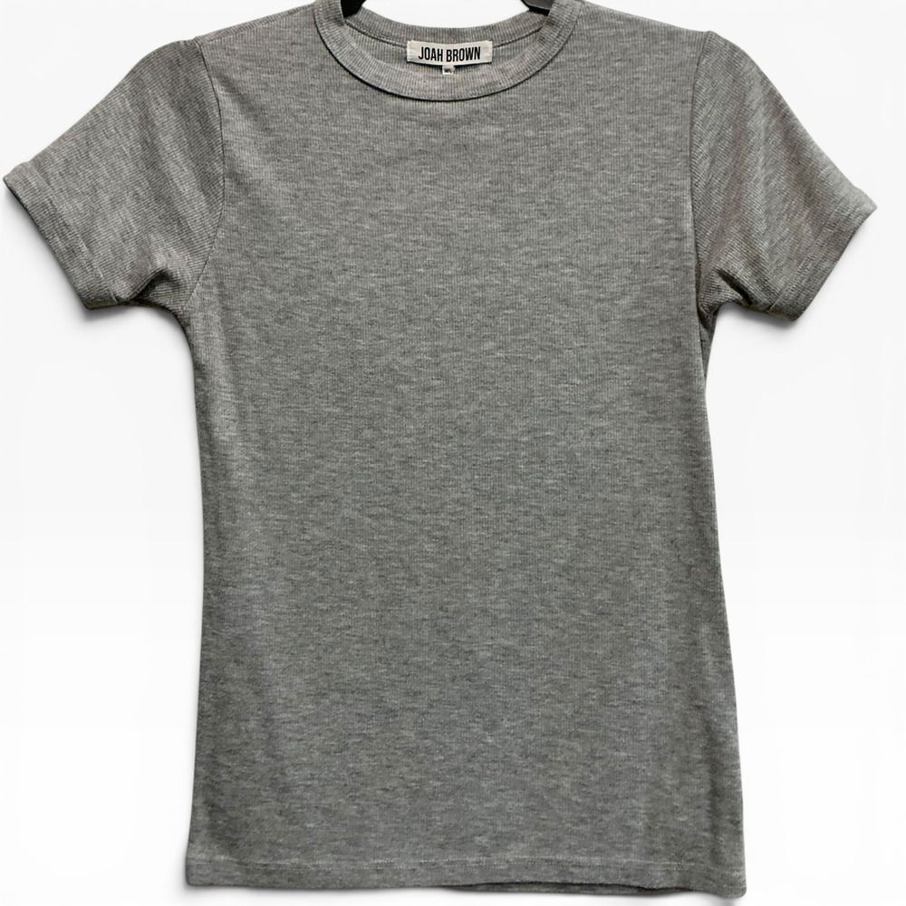 Joah Brown Heather Grey Ribbed Fitted Crewneck Short Sleeve Tee Shirt Size M/L